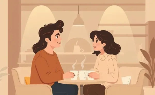 Two friends having a heartfelt discussion at a cozy coffee shop
