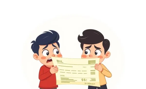 A cartoon couple staring wide-eyed at a massive bill.