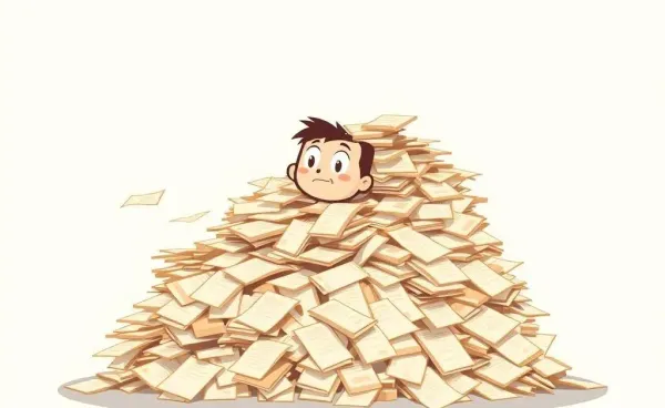 A cartoon character surrounded by bills, trying to balance their budget.
