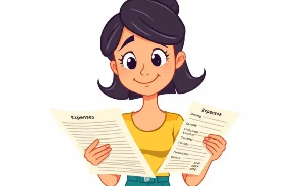 Woman puzzled over her budget with comical expressions