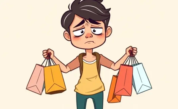Feature image of a character juggling shopping bags, illustrating the chaos of budgeting