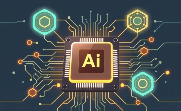 A futuristic computer chip symbolizing advancements in AI.