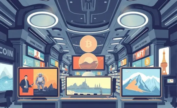 A vibrant digital marketplace showcasing NFT art.