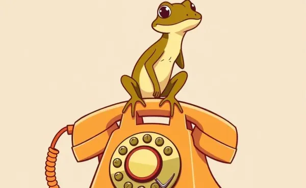 Cartoon of the Geico gecko with an old telephone