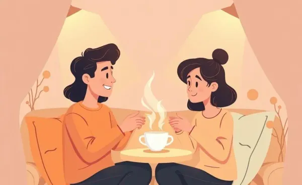 Two people having a warm conversation over tea