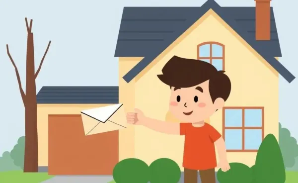 Person receiving gifted money standing next to a house.