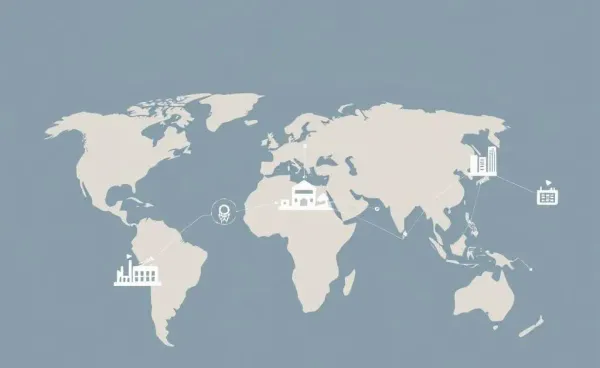 Illustration of interconnected global businesses depicting outsourcing.