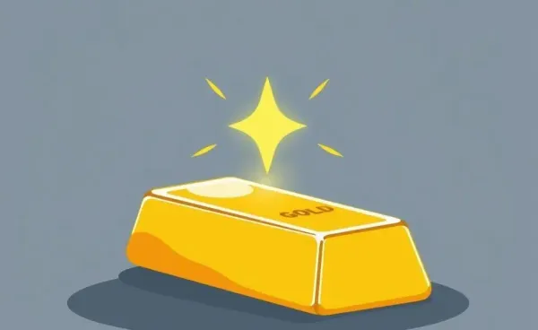 Illustration of a gold bar glowing, representing investment potential.