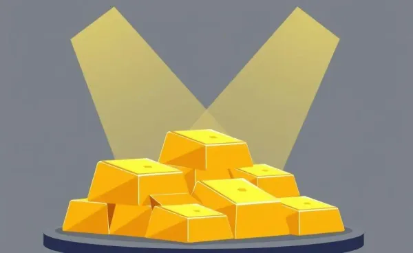 Illustration of gold bars shining under a spotlight