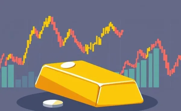 Gold bar with market graphs illustrating potential value increase