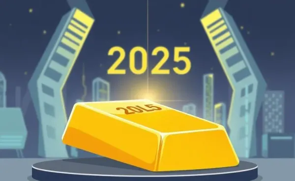 Illustration of a gold bar with a 2025 futuristic background