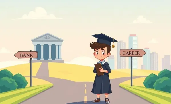 Young graduate choosing between a bank and career path
