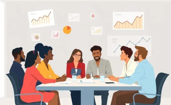 Cartoon illustration of a diverse group of people discussing finances