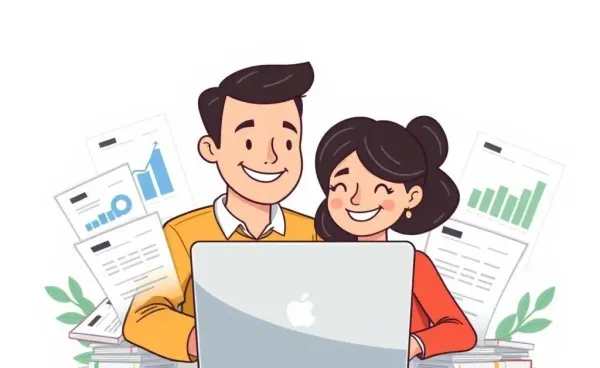 Happy couple successfully refinancing their mortgage online