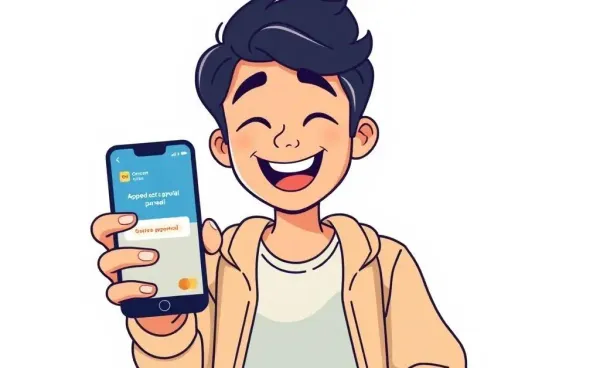 A joyful person receiving credit card approval notification