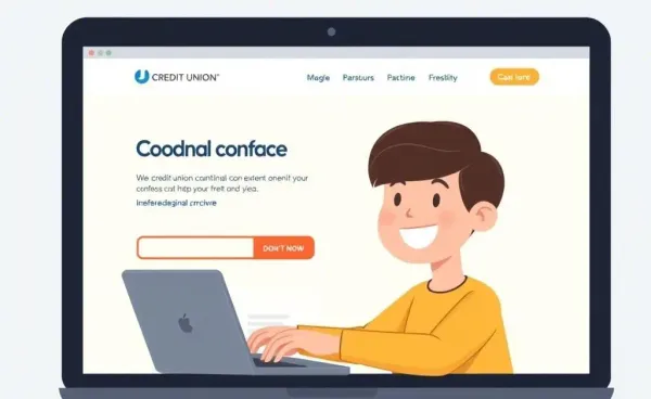 A person interacting with a credit union's website on a laptop