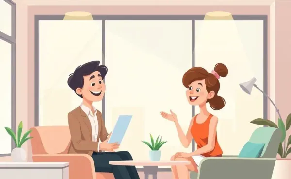A financial advisor smiling and engaging with a client at a desk