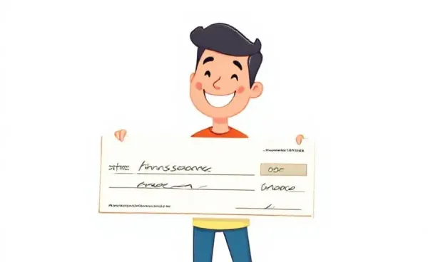 A cartoon illustration of a person successfully handling an insurance claim.