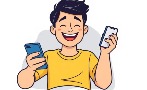 Illustration of a satisfied person looking at car insurance quotes on their smartphone