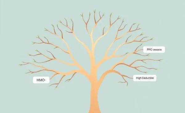 Illustration of health insurance options branching out into paths with terms