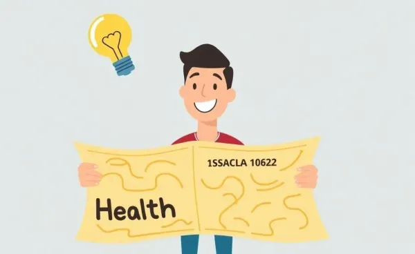 A person smiling as they navigate a health insurance map with confidence.