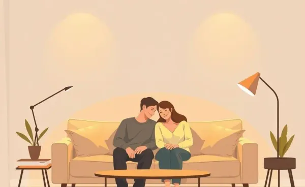 Couple having a comforting conversation in a cozy living room