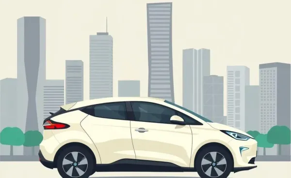 Illustration of a futuristic electric vehicle in a cityscape