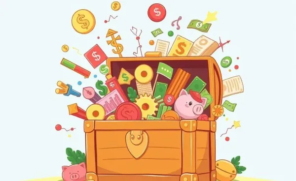 A treasure chest with financial icons representing hidden investment benefits