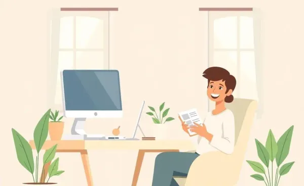 Illustration of a person planning their budget in a cozy home office setting