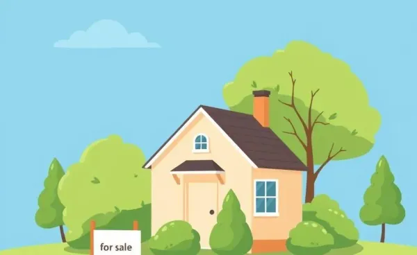 A charming house with a for-sale sign in front
