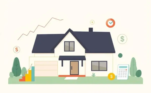 A home surrounded by financial symbols