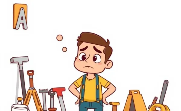 Illustration of a person surrounded by home improvement tools looking at a half-painted wall