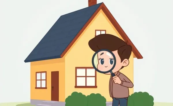 Person with a magnifying glass inspecting a house