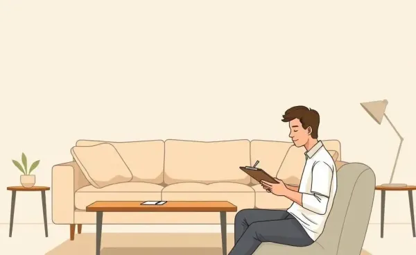 A person documenting their living room inventory on a clipboard