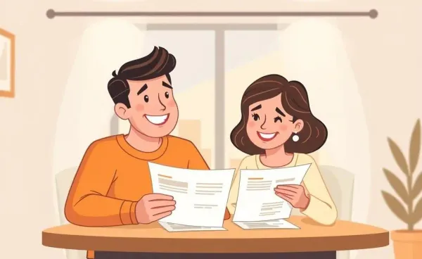 Couple discussing home loan documents.