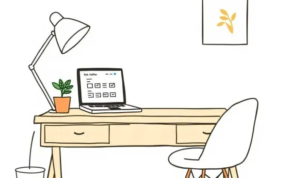 A cozy home office with a digital budget planner on a laptop.