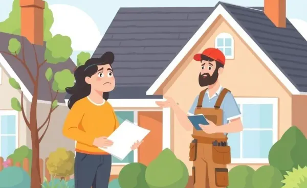 A home buyer discussing with a roofer before closing on a house