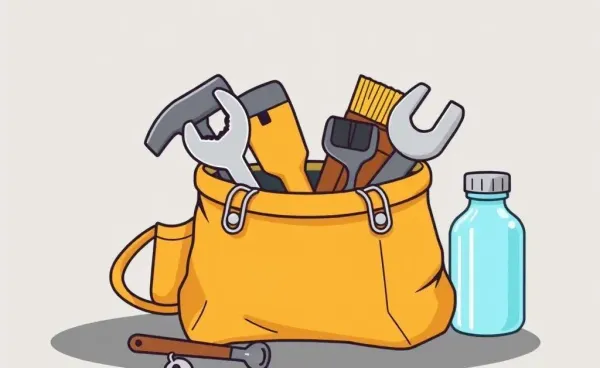 A collection of home repair tools on a table with house keys