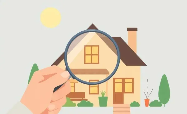 Illustration of a person examining a house with a magnifying glass
