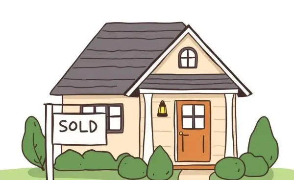 A cozy hand-drawn home with a sold sign