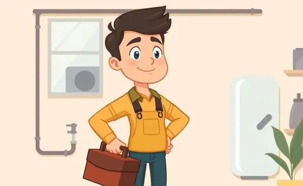A homeowner confidently approaching a home plumbing repair with a toolbox