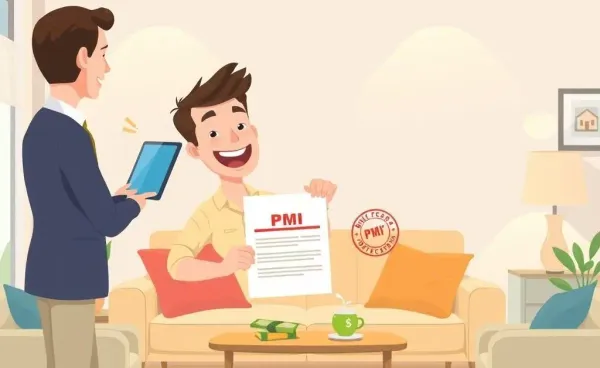 A homeowner smiling and holding a document about no PMI from their mortgage company