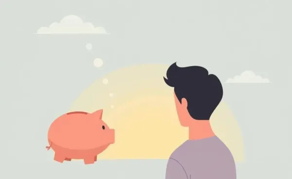 Person with a piggy bank contemplating a house
