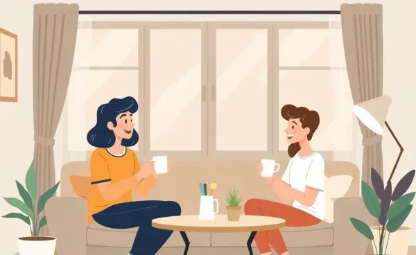 Housemates having a friendly conversation over coffee