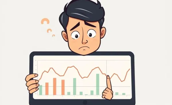 A person puzzled by a graph showing the fluctuating housing market