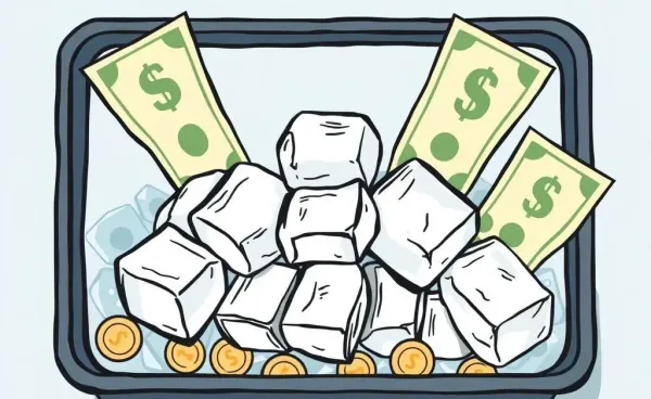 Drawing of ice cubes with monetary symbols