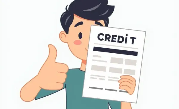 A person happily holding a credit report with a thumbs up.