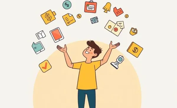A person juggling work and life balance symbols