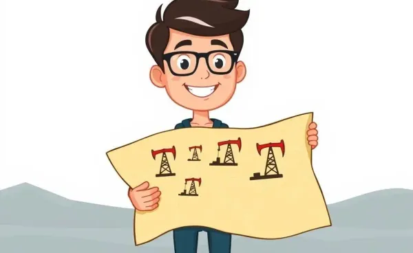 Illustration of a person considering options with a map showing mineral sites