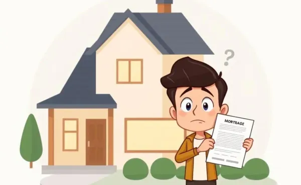 Person looking puzzled at a house with mortgage document